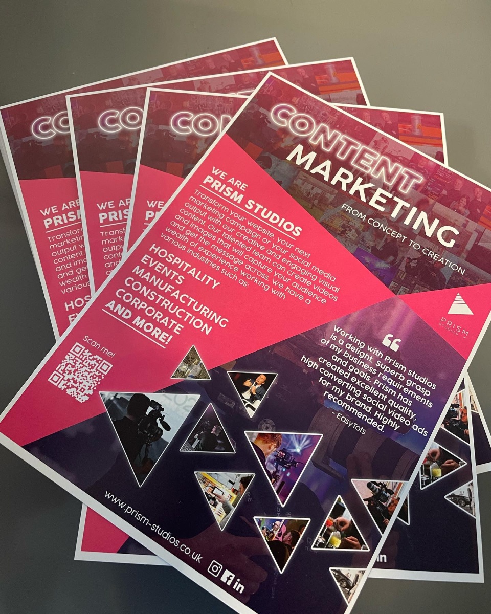 flyers for prism studios, content marketing company providing videography services