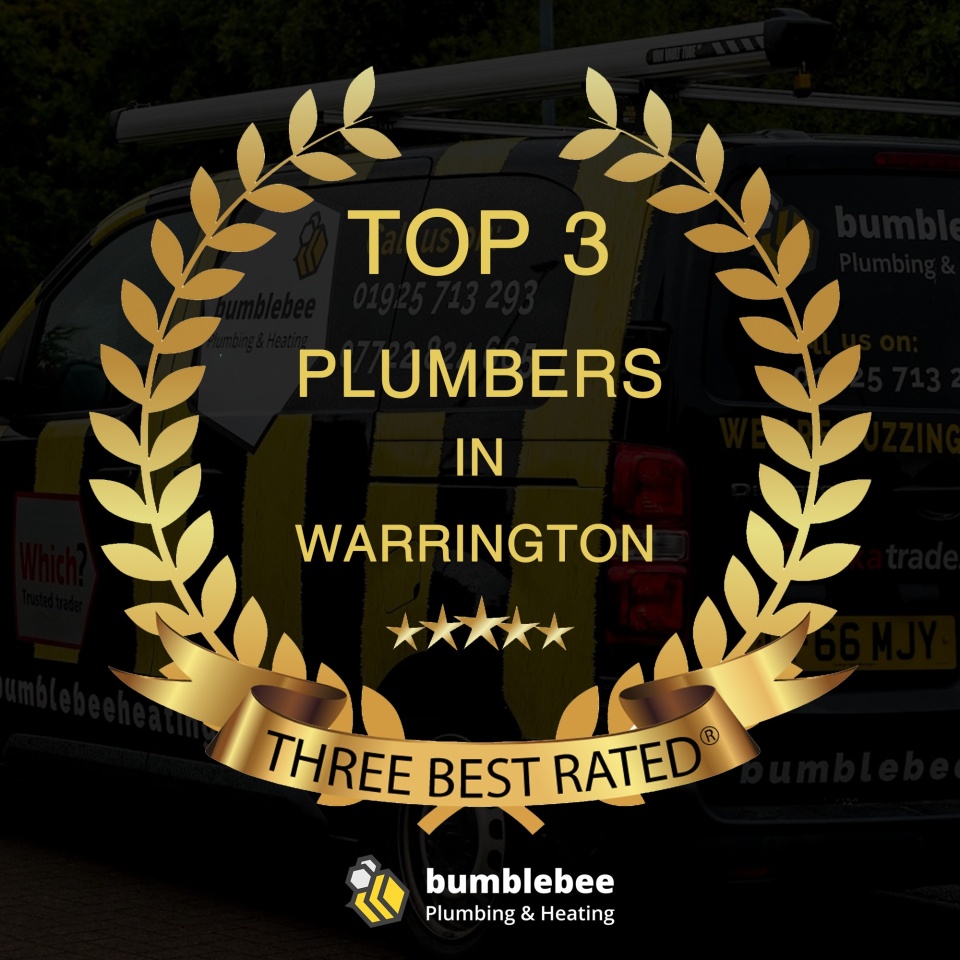 Image of Award, which reads 'Top 3 Plumbers in Warrington' all written in gold