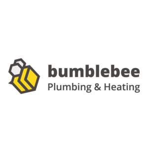 Logo for Bumblebee Plumbing and Heating. Has a square bee at the left hand side.