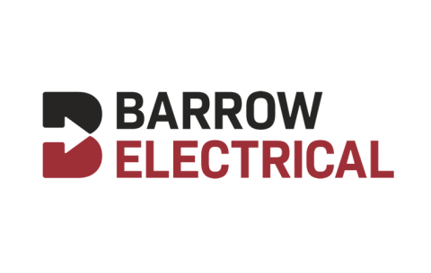 barrow electrical logo. Barrow is in black text, and electrical is in red text. At the left side of the words, there is a B with black and red colours (top and bottom) and a see through arrow in the middle.